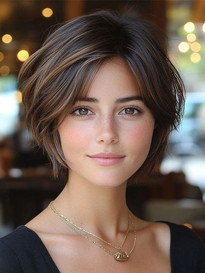Lace Front Layered Bob Wig Short Real Hair In UK