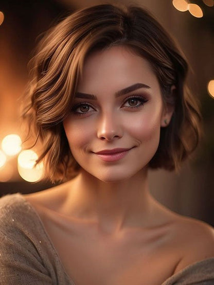Brown Human Real Hair Natural Soft Curls Wigs