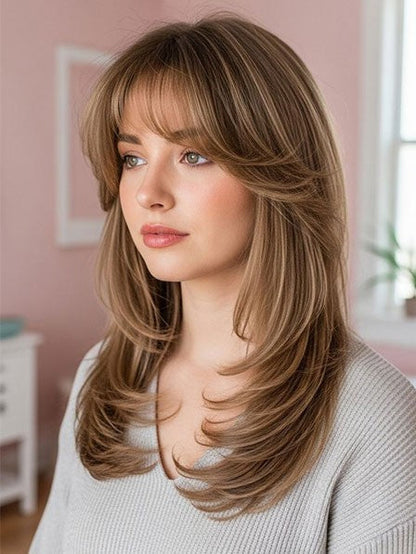 Long Layered Straight Human Hair Wigs In UK