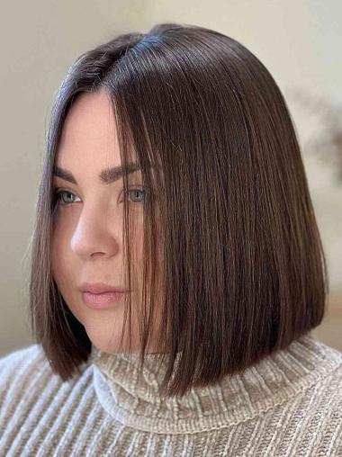Remy Human Hair Bob Wig - 10" Brown Straight Lace Front