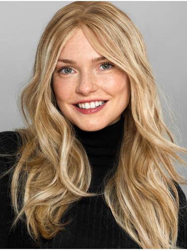 Long Straight Blonde Human Wig with Bangs - Stylish Wig for Ladies