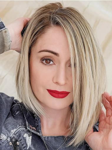 Chin Length Platinum Blonde Wig - 10"Remy Human Hair Lace Front
