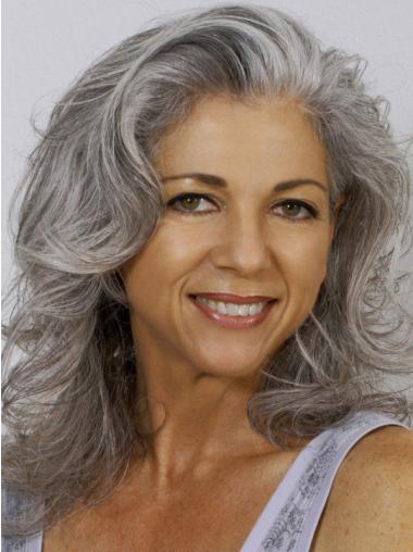 14" Grey Wavy Women Wig - 100% Hand-Tied Human Hair for Sale