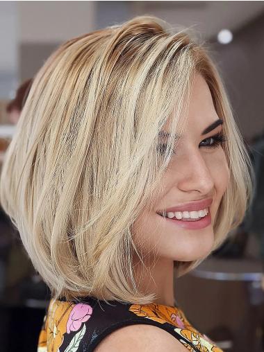 Blonde Bob Wig - 12" Shoulder Length Straight Remy Human Hair
