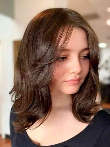Lace Front 14" Brown Wig Shoulder Length, Layered Synthetic Hair