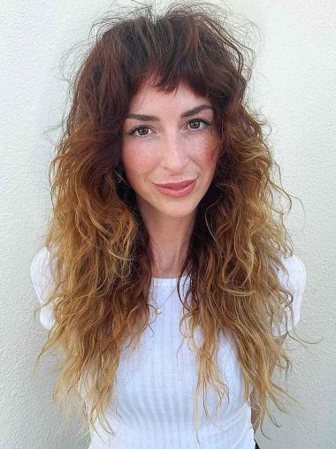 Long 18" Ombre Curly Wig - Lace Front 2-Tone with Bangs