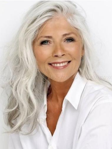 Designed 18" Wavy Grey Human Hair Wigs, Long and Stylish