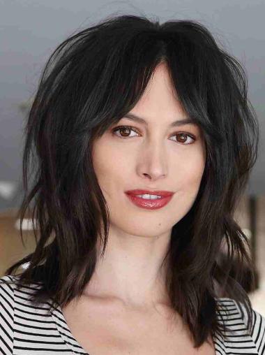 14" Straight Black Lace Wig - Layered Shoulder-Length Style