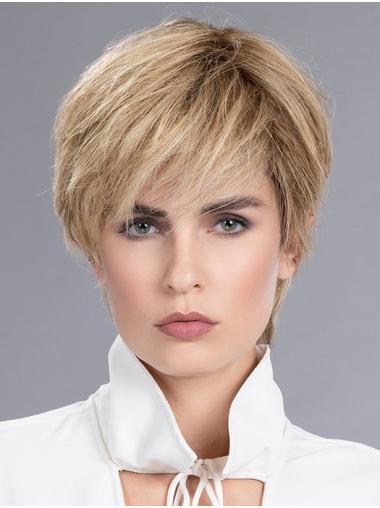 Short Blonde Human Hair Wig 8" Straight Boycut