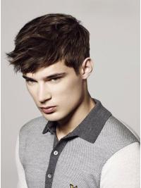 Remy Human Hair Mono Top Cropped Brown Straight Wig for Men