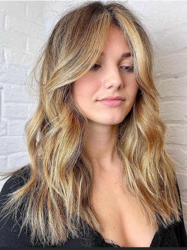 Long 16inch Blonde Wavy Monofilament Synthetic Wig -Without Bangs