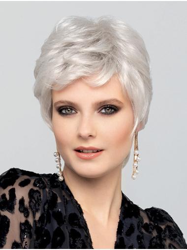 White Wavy Boycut Wig Hand-Tied Synthetic, Bold & Short