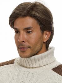 100% Hand-Tied Brown Straight Men’s  Wig Short Natural Look