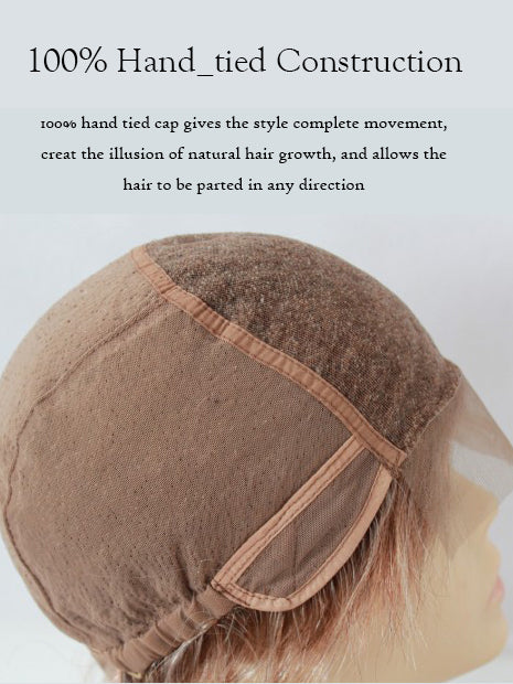 100% Hand-Tied Brown Straight Men’s  Wig Short Natural Look