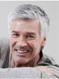 Mens Short Grey Wig-100% Hand-Tied, Straight Synthetic Hair