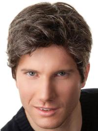 Grey Remy Human Hair Wig for Men Short Straight Capless