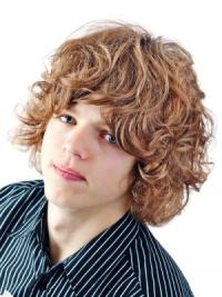 Short Blonde Wavy Wig for Men-Synthetic Capless Style with Bangs
