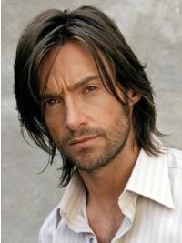 Black Straight Men’s  Wig 100% Hand-Tied, Chin-Length Long Hair