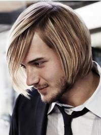 Chin-Length Men’s Wig Straight Brown Remy Human Hair