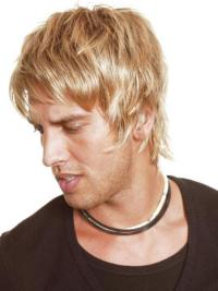 Cheap Blonde Full Lace Men’s  Wig  Short Straight With Bangs