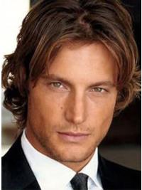 Lace Front Wavy Brown Wig for Men Short Remy Human Hair