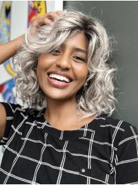 Curly Lace Front Wig – 10inch Grey Monofilament Bob for African American Women