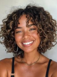 African American Style Mid-Length Wig Synthetic, Curly Chin-Length Design