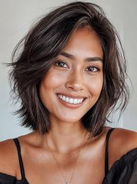African American Synthetic Wavy Chin-Length Brown Wig