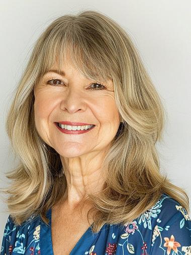 Blonde Remy Human Hair Wig 14" with Bangs, Shoulder Length