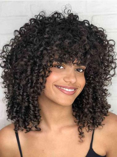 Long 16inch Monofilament Black Wig for African American Women