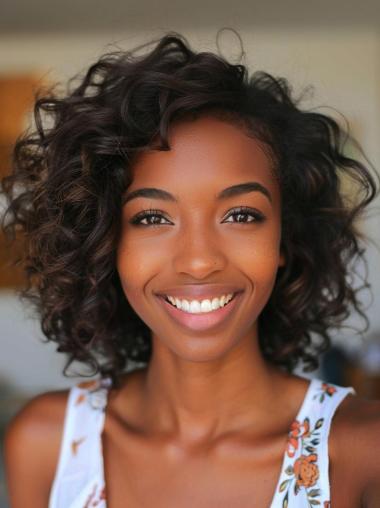 Layered Curly Human Hair Wig for African American Women