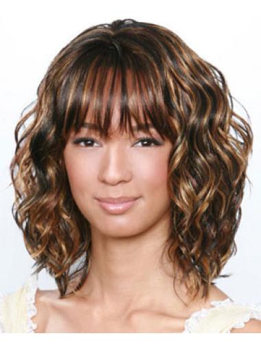 Brown Layered Shoulder-Length Curly Wig for African American