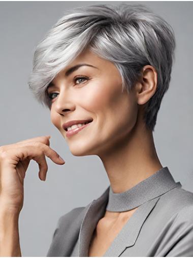 Grey Straight Short Synthetic Wig Boycut Design Comfortable Wear