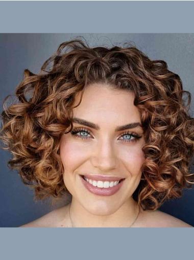 Short Curly Lace Front Wigs 8" Brown Human Hair Wig