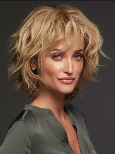 Blonde 12-Inch Curly Chin-Length Wig Hand-Tied Layered Human Hair