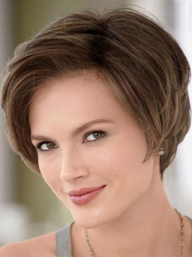 Exquisite Brown 8inch Straight Wig Human Hair Sleek & Stylish