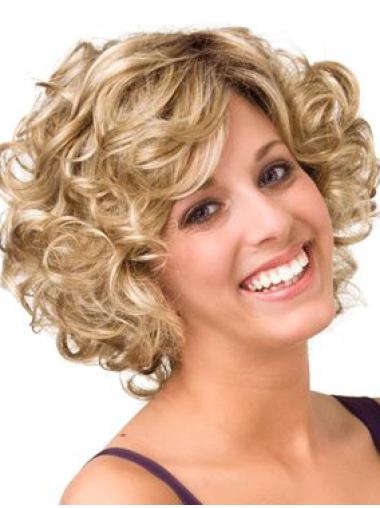 Blonde Curly Chin Length Wig Real Human Hair, Best Quality