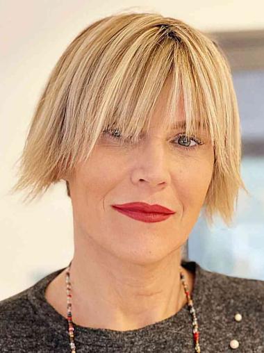 Short Blonde Lace Front Bob Women Wig Straight Human Hair