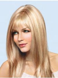 16" Blonde Human Hair Wigs Popular Style with Bangs
