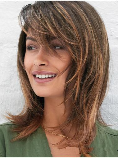 Natural Looking Straight Medium Synthetic Wig Brown Hair Lace Front