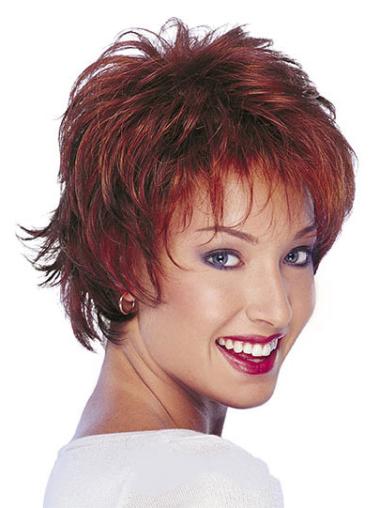 Red Short Boycut Wavy Human Hair Wigs Natural Look for Women