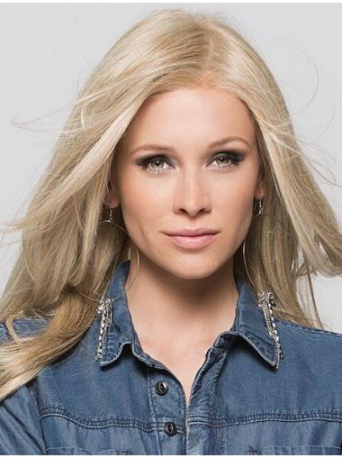 Blonde Straight Wigs Without Bangs Remy Human Hair Mono Design