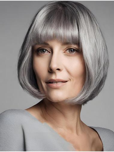 Chin-Length Straight Bob Synthetic Wig Elegant Grey for Women
