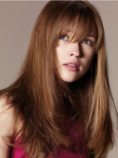 16inch Long Straight Auburn Human Hair Wigs With Bangs, Trendy Style