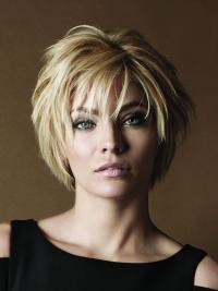 Human Hair Wigs Short Blonde Layered and Straight