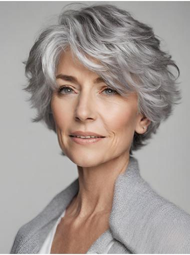 Grey Wavy Bob Cut Wig Short Human Hair Wig for Stylish Women