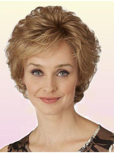 Short 8" Blonde Human Hair Older Women Wigs Style