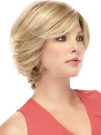 Wavy Blonde Human Wigs Short with Bangs Soft & Flexible