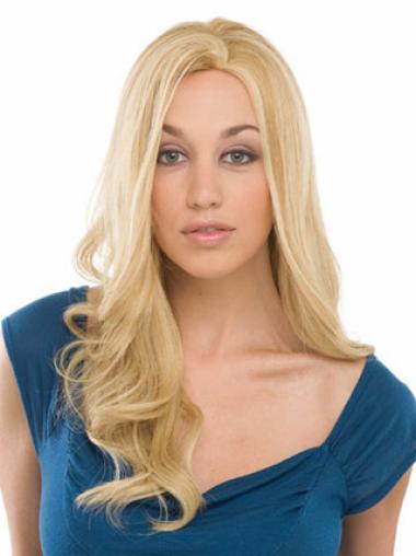 Long Blonde Human Hair Wigs Wavy Modern Style
