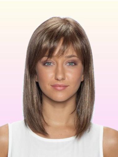 Long Brown Wigs with Bangs Indian Human Wigs